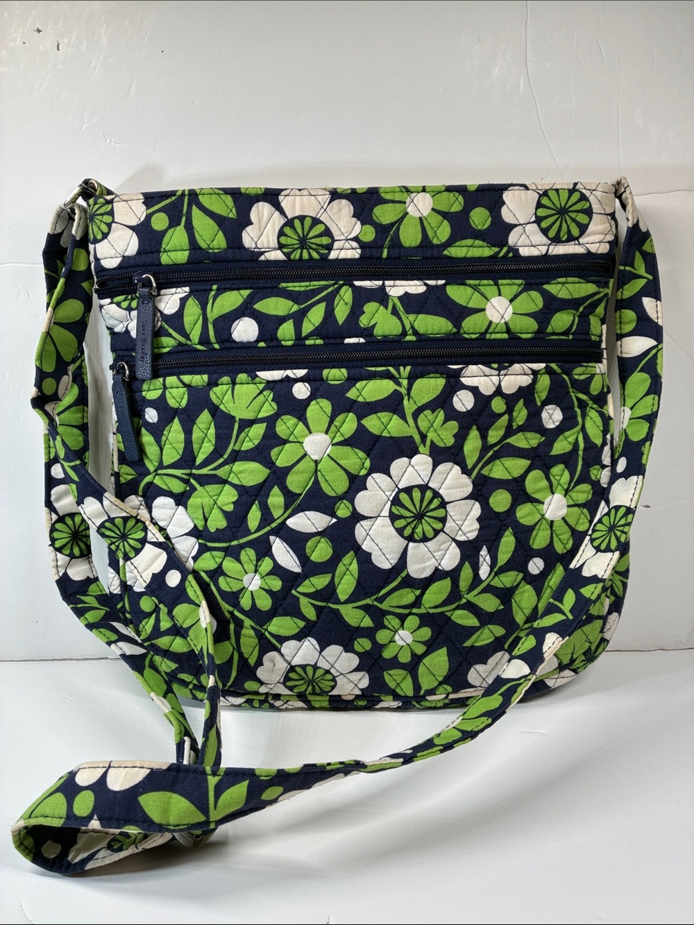 Vera Bradley Floral Quilted Crossbody Bag in Navy, Green & White